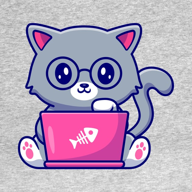 Cute Cat Working On Laptop by Catalyst Labs